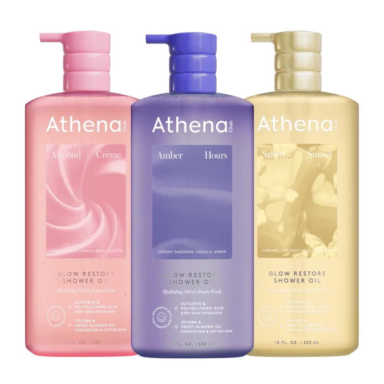 Glow Restore Shower Oil Trio G6 Almond Creme, Amber Hours, Salted Sunset